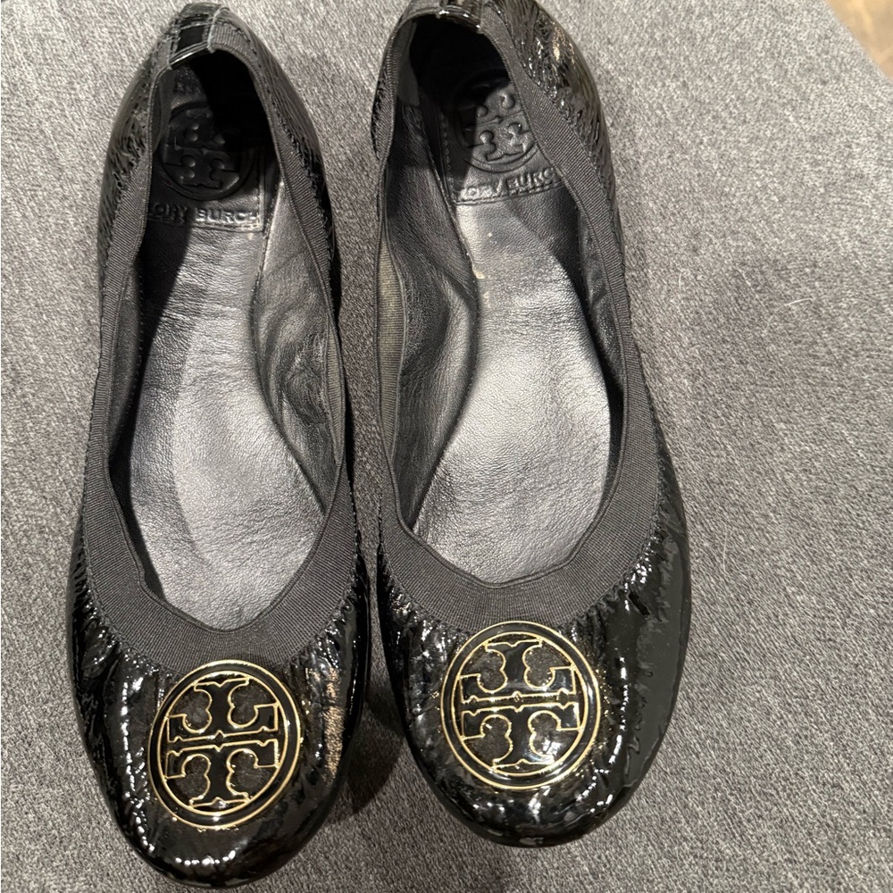 Tory Burch Ballet Slipper Flats Sz 7 Black Patent Leather